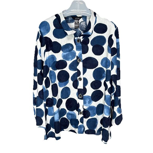 Ali Miles Size L Graphic Geometric Pattern Linen Blend Button Down Shirt Top - Picture 1 of 10